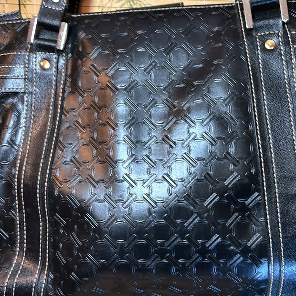 Liz Claiborne Crazy Horse Black Embossed Shoulder Tote Bag 14”Lx10.5”x4.25”W